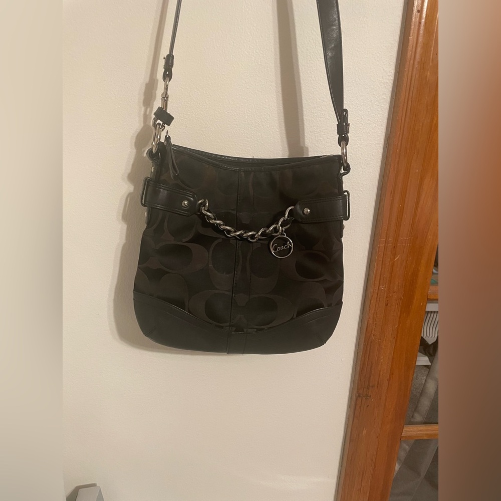 Coach Black Signature Canvas Leather Crossbody Purse